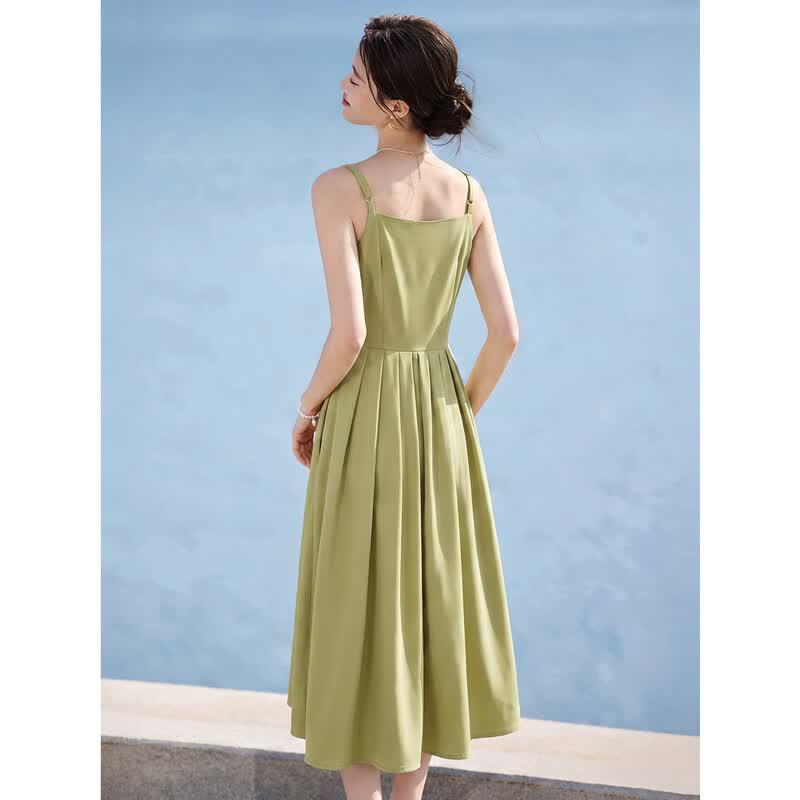 Chushen Sweet French V-Neck Midi Slip Dress