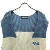 Candy Stripper Border Pattern V Neck Knit Vest 2 Blue Women Used
