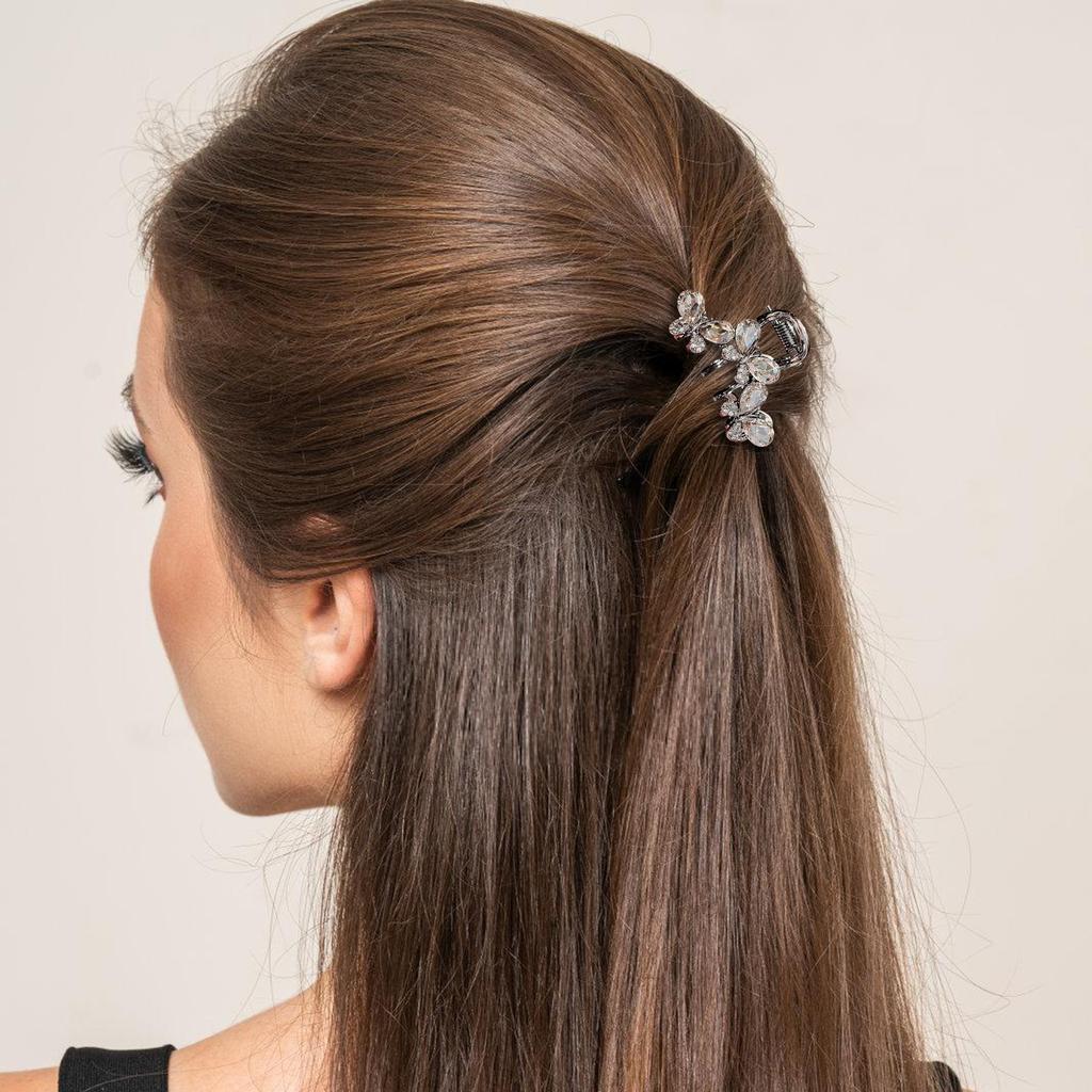 Kleine Schwarze Kristall Diamant Schmetterling Haarspange Dekor Mode Pony Legierung Haarnadel Mit Rutschfesten Flash Haaraccessoires