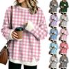 Women's Fashion Flannel Round Neck Two-Piece Spliced Plaid Print Top