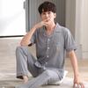 Spring And Summer Men's Pajamas Cotton Short-Sleeved Long Pant Pijamas Set Boys Casual Pajamas Homewear Set Hombre