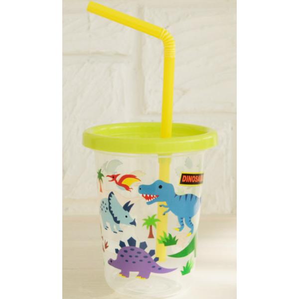 Skater mugg med sugrör 3-pack, genomskinlig dinosaurie, 1 set