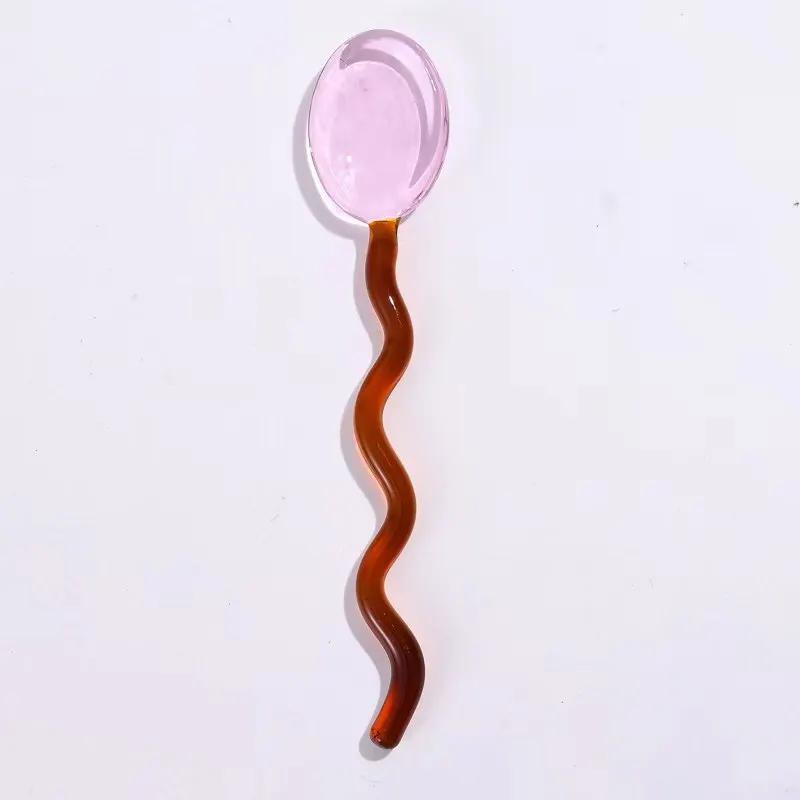 1PC Long Handle Creative Spoons Colorful Transparent Glass Ice Cream Spoon Kitchen Coffee Tea Milk Sugar Mixing Stirring Scoop