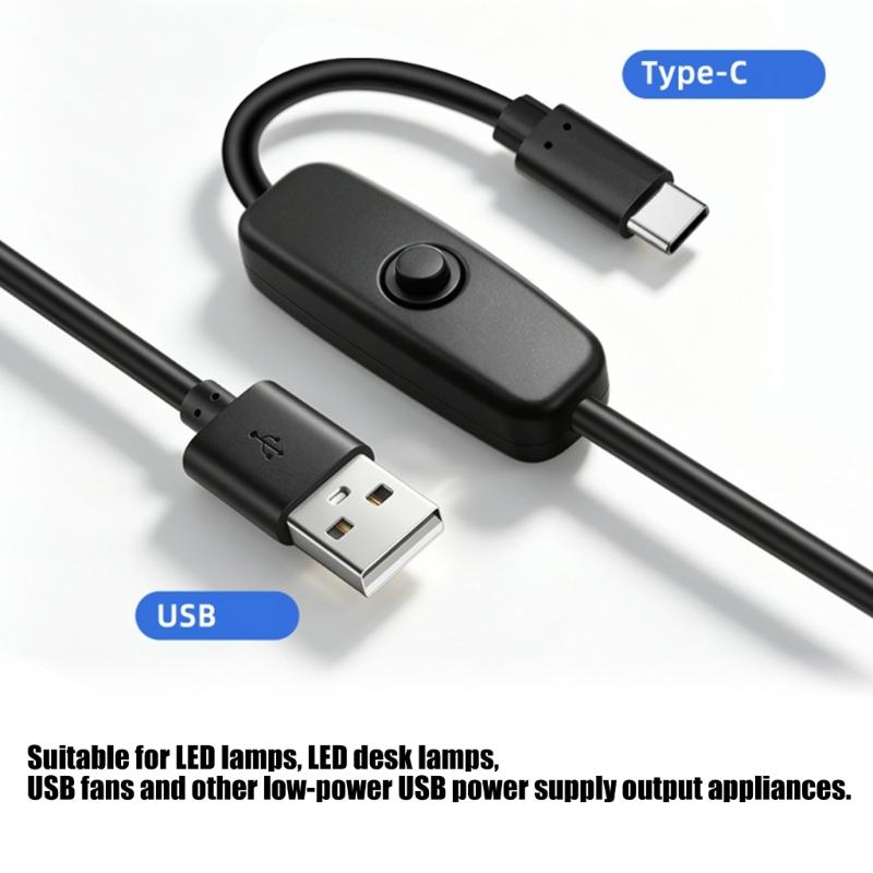 Flexible PVC USB to USB C Power Control Cord With 501Button Switching Ideal For Desk Lamps And USB Fan Power Cord