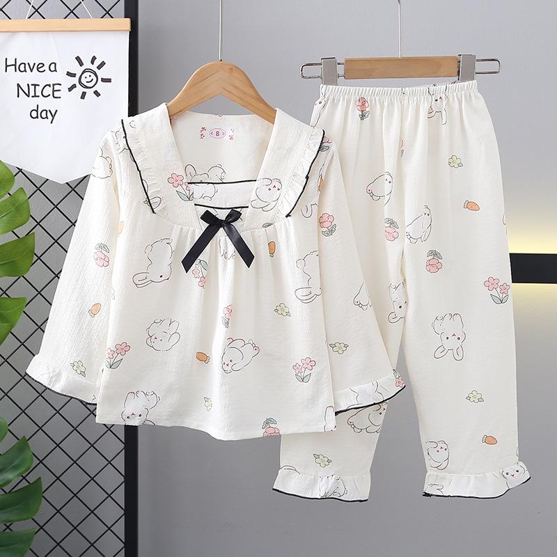 Cross-Border Girls' Cotton Cartoon Pajama Set - Long Sleeve Princess Homewear for Spring and Autumn.