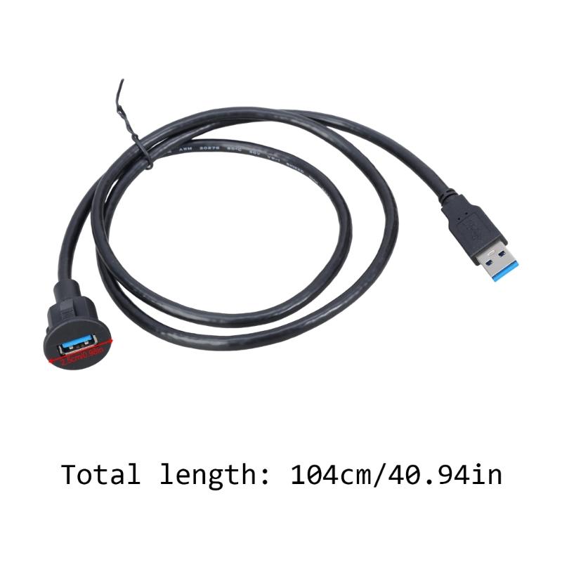 104cm USB3.0 Male To Female Extension Cable Plastic Texture for Car Dashboard Panel Mount with 5Gbps Data Transfer
