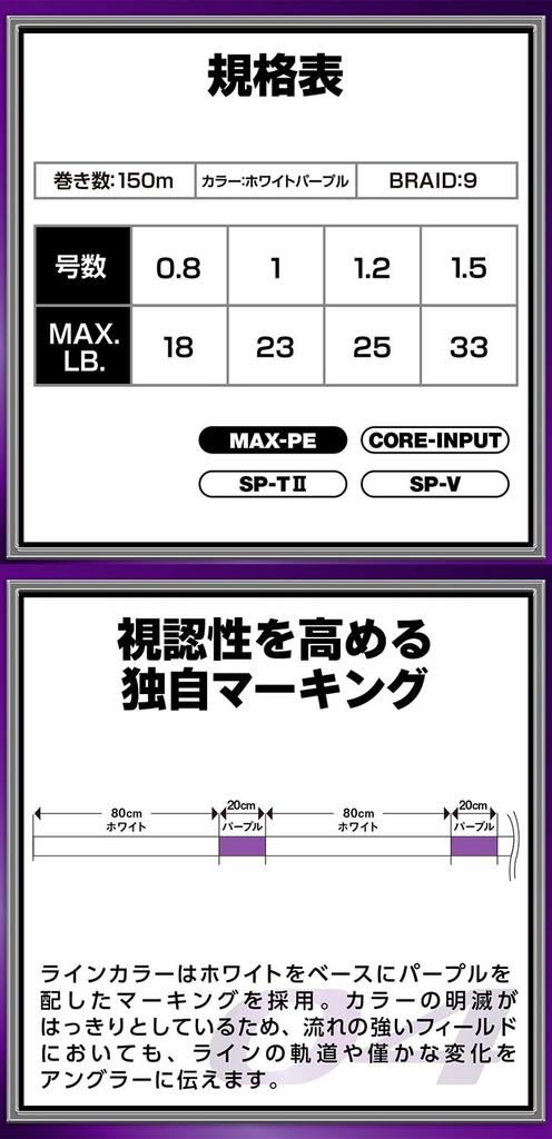 VARIVAS 9-strand PE line, Avani Seabass Max Power PE X9, 150m, White/Purple Marking, Size 1.2 (MAX 25lb)