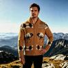 Cárdigan de punto jacquard verde bisonte retro para hombre con cremallera - Suéter grueso de otoño/invierno