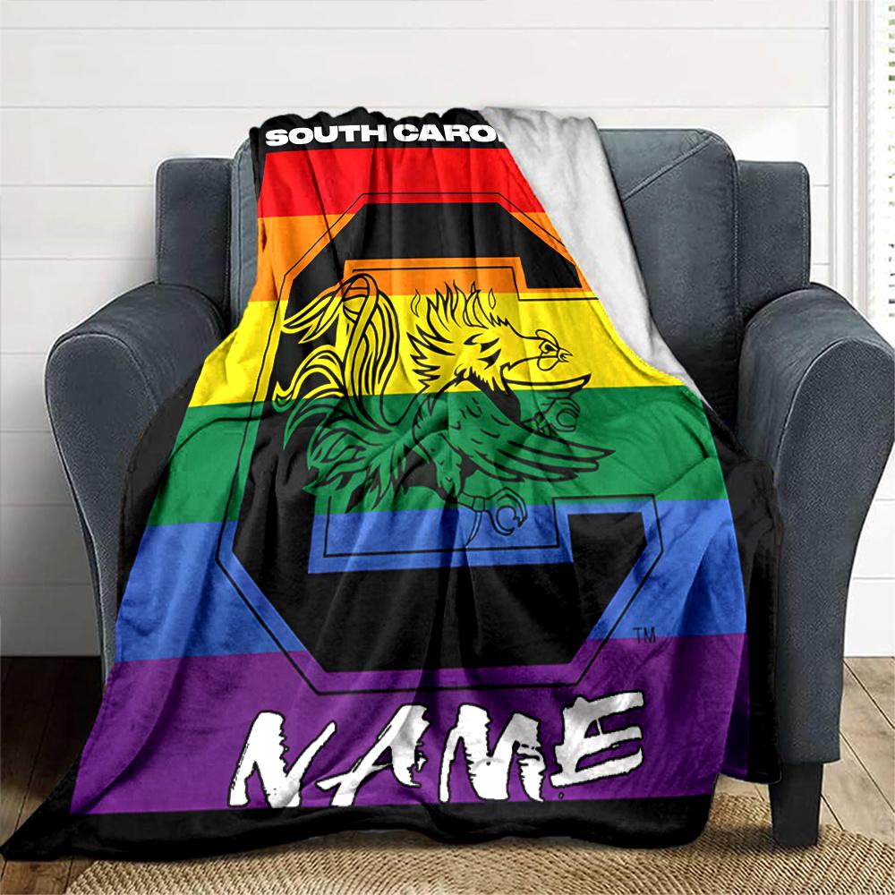 South Carolina Rainbow Flag Four Seasons Blanket Customized With Your Name Lightweight And Warm Perfect Gift For Home Office Camping Sofa Travel Beach