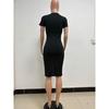 Summer Women's Double-breasted Black Dress Slit Slim Dress