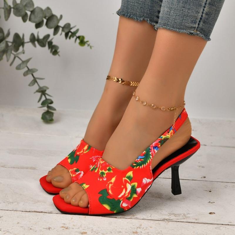 Women Shoes 2026 Spring New Flower Women Heels Sandals Sexy Dress Thin Heel Pointed Toe Ladies High Heels