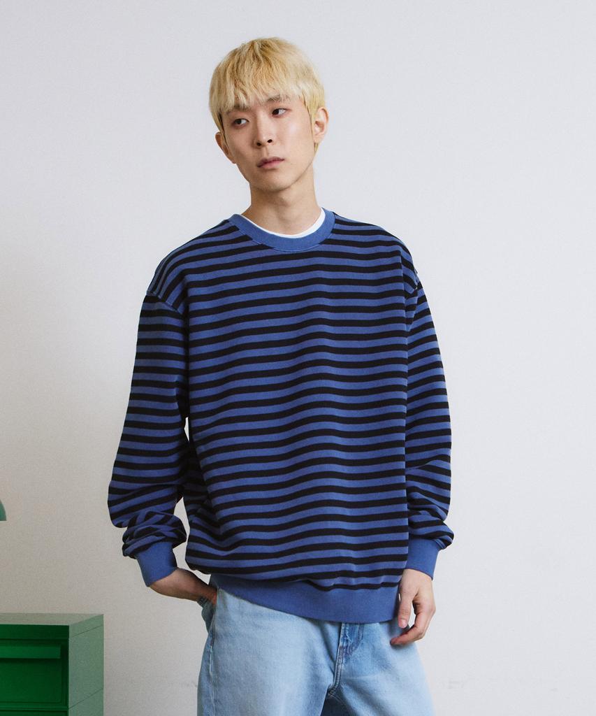 ADERNM Pigment Dyed Stripe Line Sweatshirt (Blue)