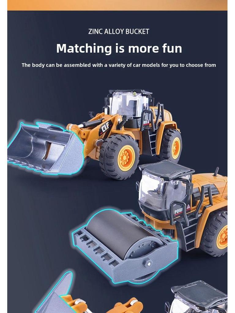 Car Cube 6103A Alloy Engineering Toy: Road Roller, Snowplow, Bulldozer, and Forklift
