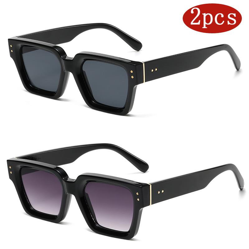 2pcs Pack Female Luxury Square Sunglasses Premium Shades Design Black Brand Eyeglasses Mens Sun Glasses For Women UV400