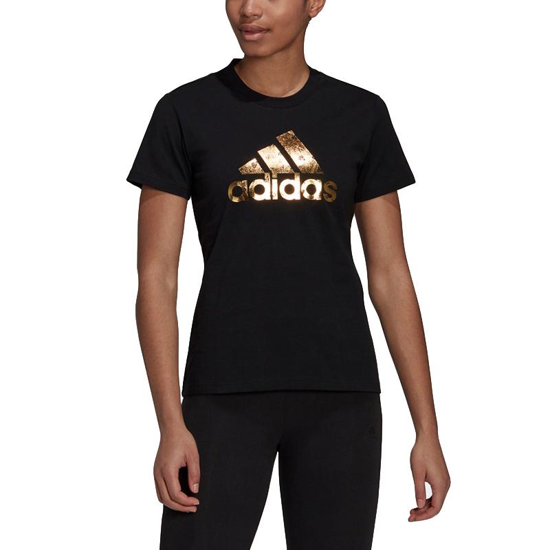 Adidas Breathable Casual Printed Logo Sports Short Sleeve T-Shirt Women Tops Black HB7127