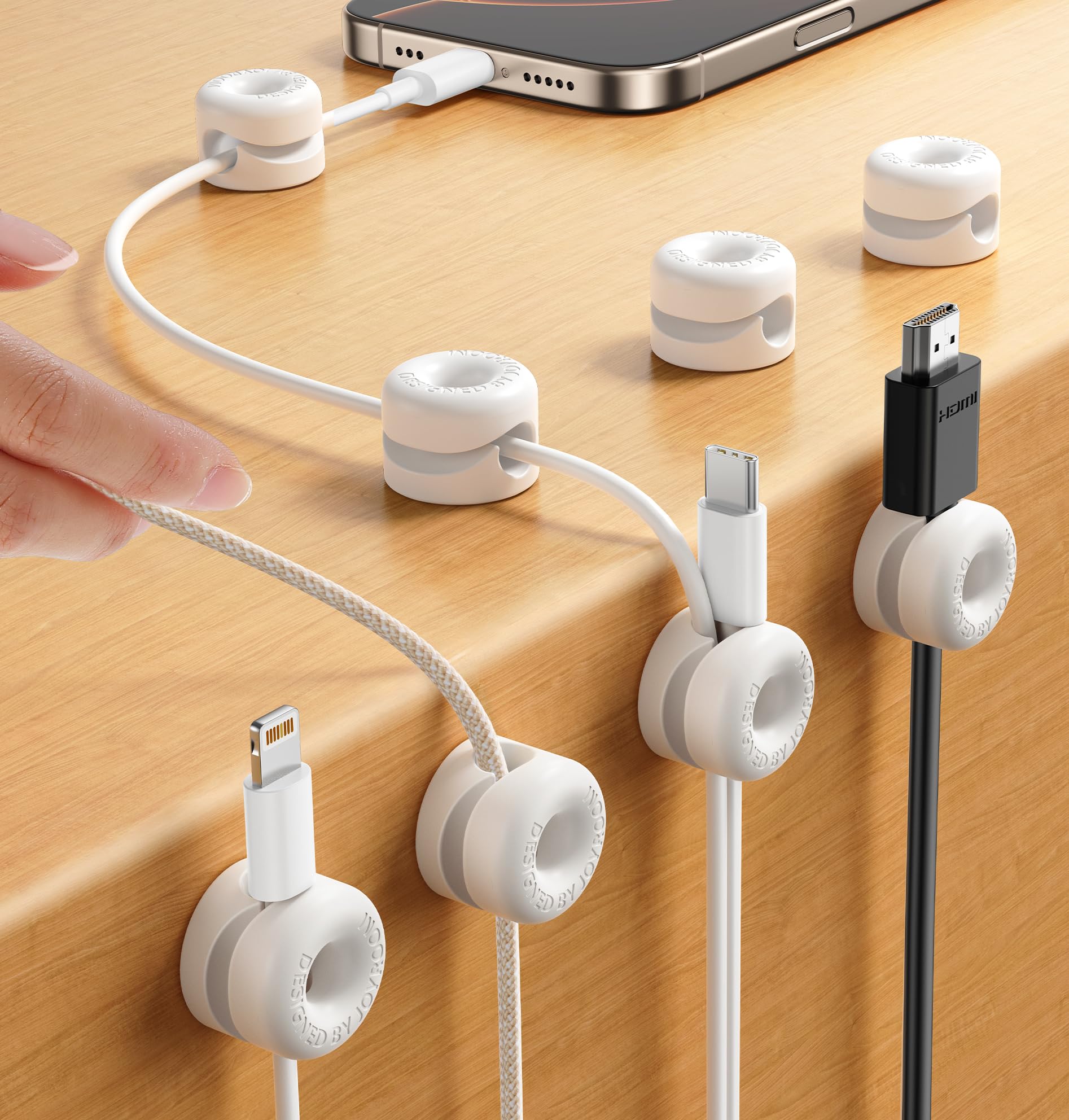 

JOYROOM Cable Holders, Cable Clips, Cable Management, Smooth Cable Adjustment, Side Clip Design, Strong Adhesive, USB Cable Storage, Desk, Tabletop,
