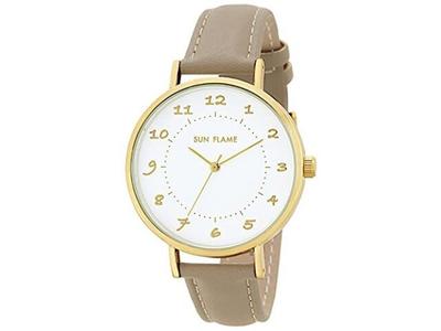 Sun Flame Saat MJG-B26 MJG-B26-MO Unisex Yetişkin Bej Suni Deri Bant YENİ