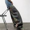 European, American autumn and winter high street loose wide-leg straight American K washed embroidered jeans