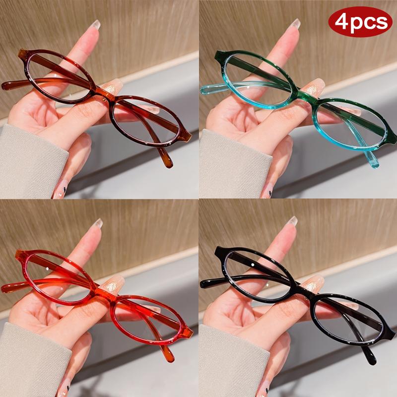 4pcs Small Oval Casual Glasses Frames Clear Lens Candy Color Glasses Cosplay Costume Decorative Eyewear Computer Spectacles