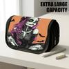 1pc Portable Flip-Top Halloween Themed Pencil Case with Double-Layer Zipper, Gothic Skeletal Figure Purple Design, Large Capacity Thickened Oxford Mul