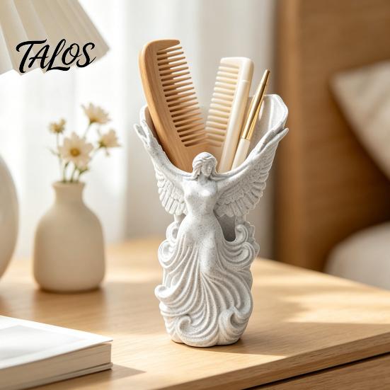 Elegant Makeup Brush Holder 3D Printed Angel Wings Vase & Pen Holder, Sculpture Winged Desktop Decor, Multi‑Functional Dry Flower Vase, Artistic