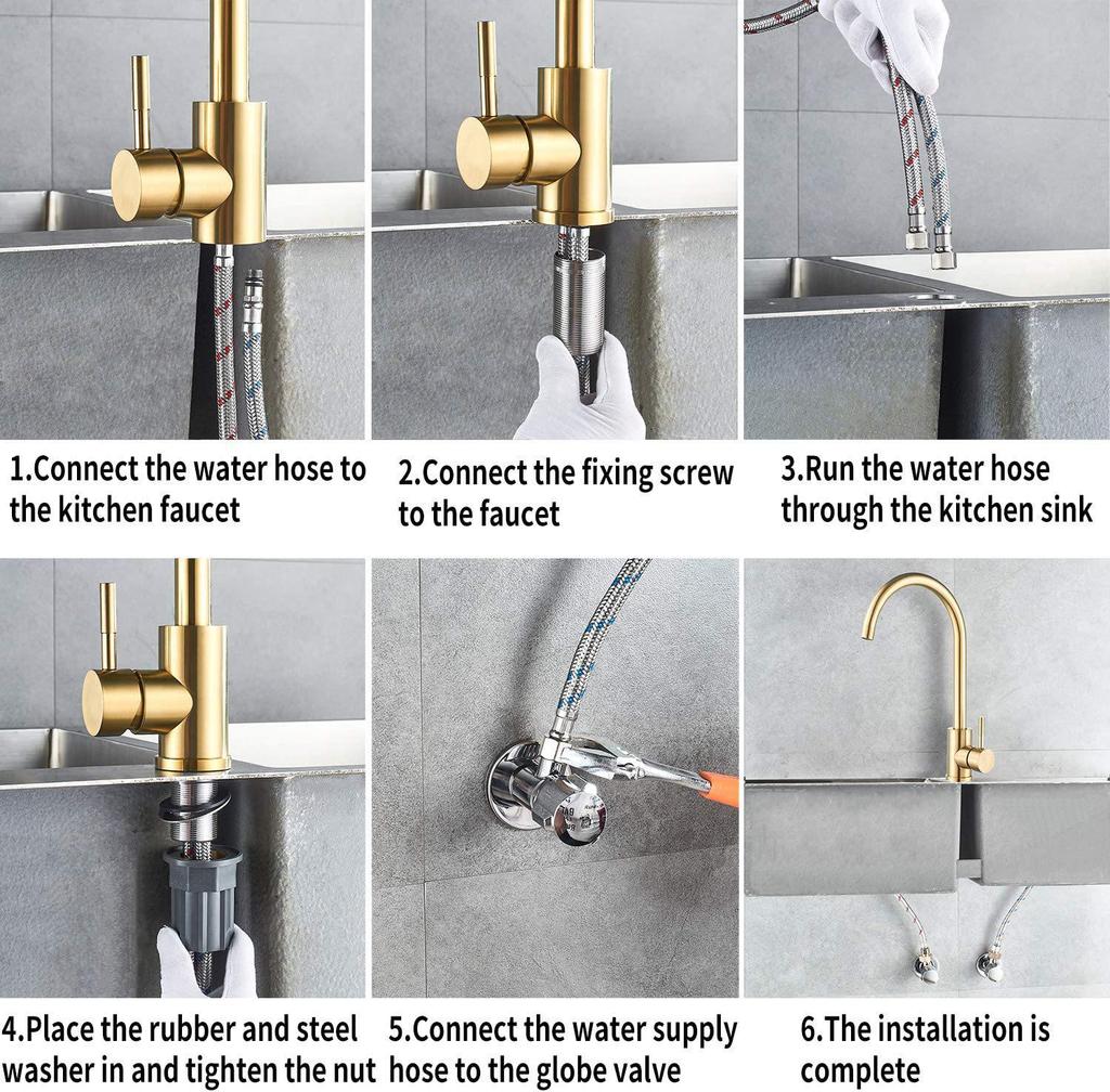 Stainless Steel Brushed Gold Kitchen Faucet with Hot and Cold Water Mixer