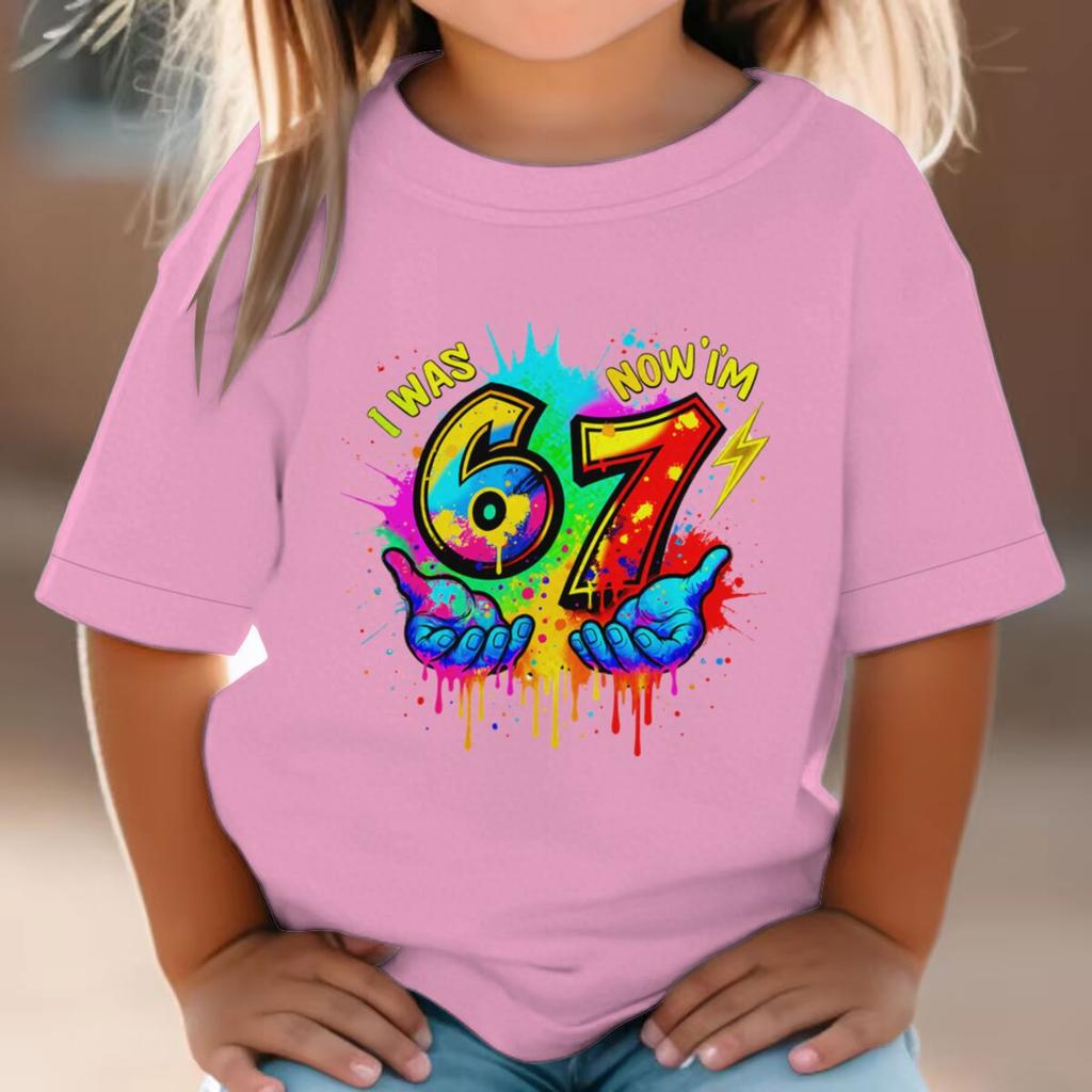 7th Birthday Gift Graphic Tee Baby Girl Boy Clothes 6 7 Meme Soft Cotton Tee T-shirts Kids I Was 6 Now I'm 7 Birthday T-shirt