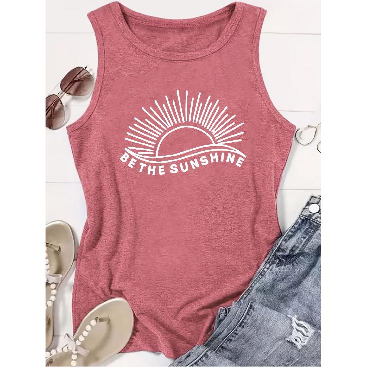 2026 New Be The Sunshine Sun Print Round Neck Women Soft Knit Sleeveless Vest