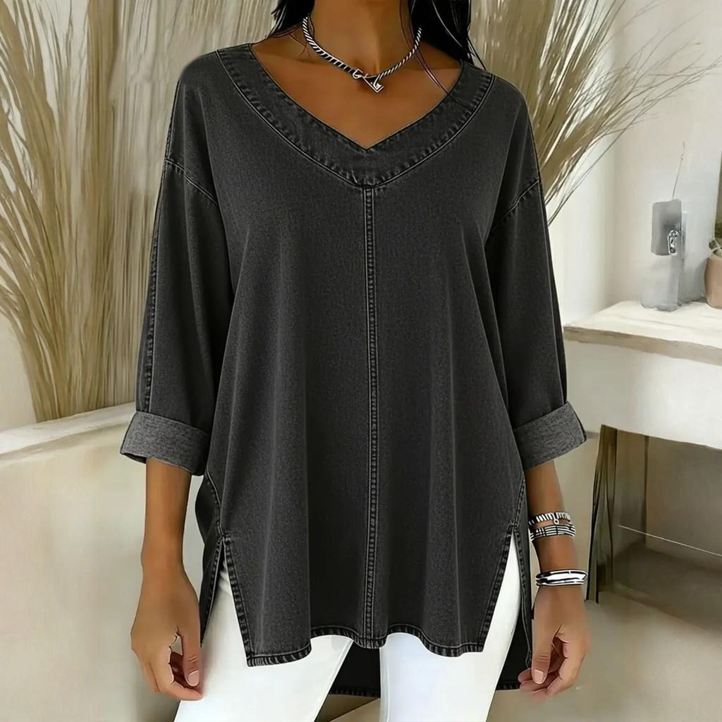 Fashionable Ladies Street Casual Denim V-Neck Top
