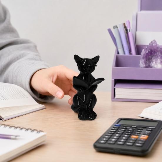 Cat Desk Decoration 3D Printed Reading Statue, Holding Book Glasses Figurine, Artistic Ornament Modern Decorative Animal Sculpture for Home