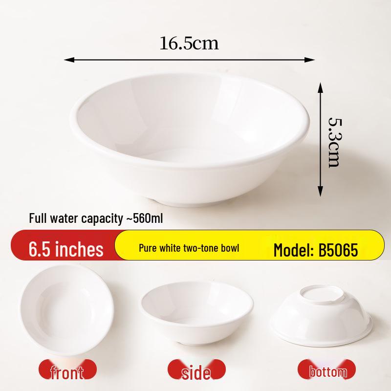 Melamine Breakfast Bowl for Porridge, Soy Milk, Noodles, & Wontons - Imitation Porcelain Tableware with Rolled Rim