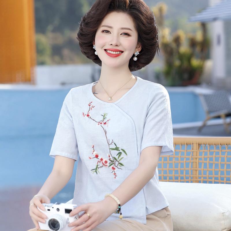 2026 New Stylish Cotton-Linen Summer Maternity T-Shirt for Middle-Aged and Elderly Women