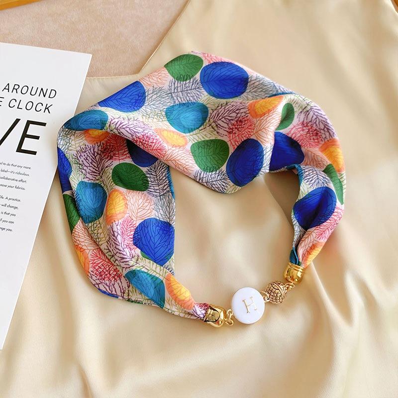 Магнитная пряжка шелковый шарф женский жемчужное ожерелье ленивый декоративный летний шарф шейный декоративный шарф