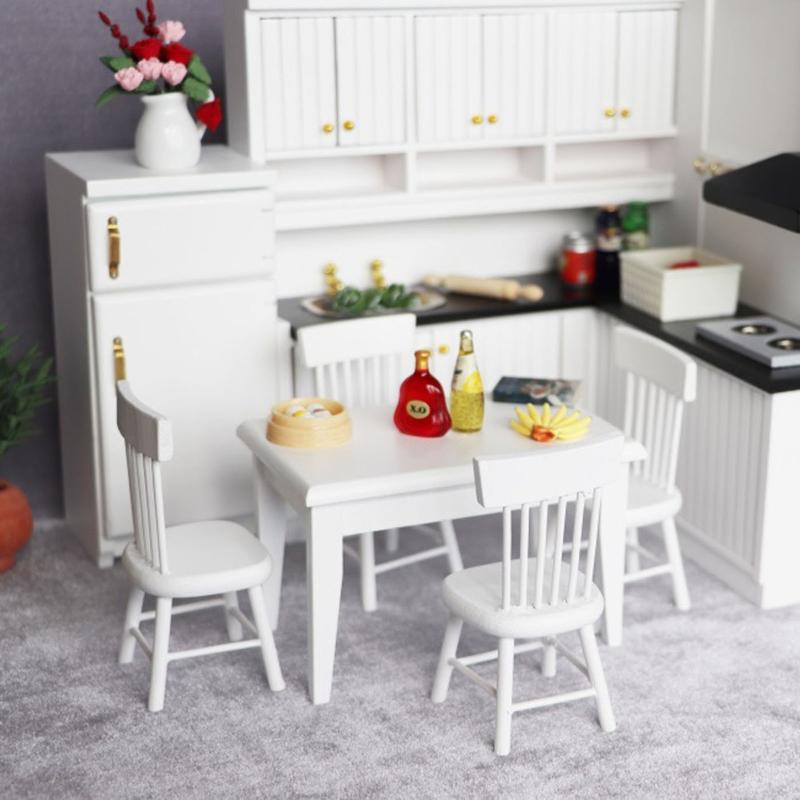 1/12 Dollhouse Kitchen Room Furniture Dining Table/Chair for Doll House Miniature Layout Kids for Play House Toy Micro L