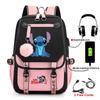 Σακίδιο Stitch για Φοιτητές Χαριτωμένη Τσάντα Laptop με Κινούμενα Σχέδια και Θύρα USB Μοντέρνο Στυλ