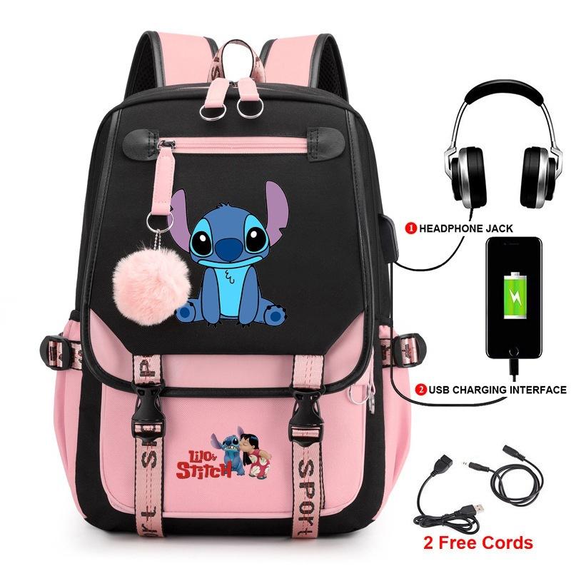 Σακίδιο Stitch για Φοιτητές Χαριτωμένη Τσάντα Laptop με Κινούμενα Σχέδια και Θύρα USB Μοντέρνο Στυλ