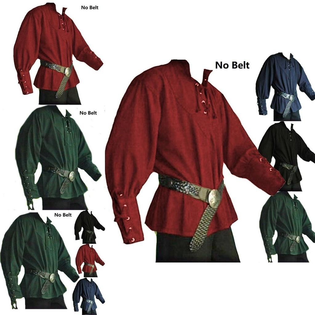 Mittelalterliche Renaissance Herren Stehkragen Ritter Oberteil Schnür-T-Shirt Kostüm für stilvolles Cosplay