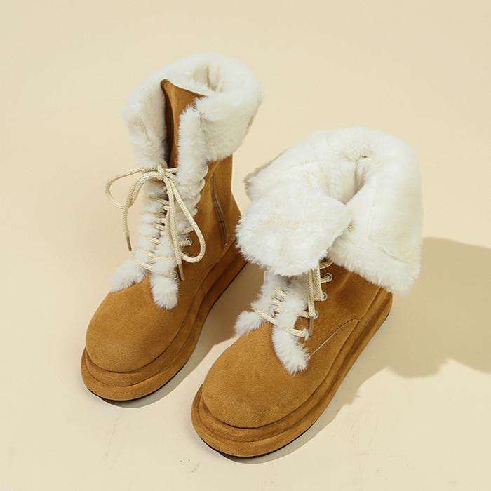 fashion Women Fur Flats Ankle Snow Boots Platform Suede Shoes Warm Plush Cotton Shoes Casual Sneakers 2025 Trend Sport Shoes Botas Mujer