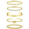 JeryWe 5-Piece 16K Gold Bracelet Set for Women - Thick Gold Stackable Chain Bracelet with Zirconia - Wrist Accessory Set