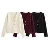 Kaslead New Arrival Women's Fashion Style Fashion Minimalist Three-Color Golden Button Long Sleeves Knitting Tops