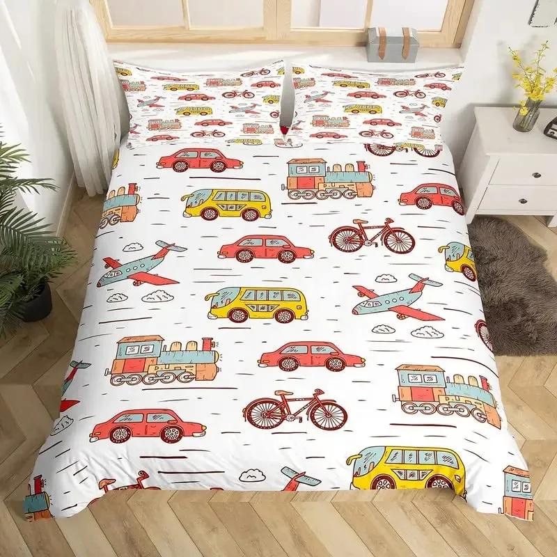 Cartoon-Zug Bettwäsche-Set Ausrüstung LKW Bettwäsche-Set Baufahrzeug Traktor Bettdeckenbezug für Jungen Steppdeckenbezug-Set