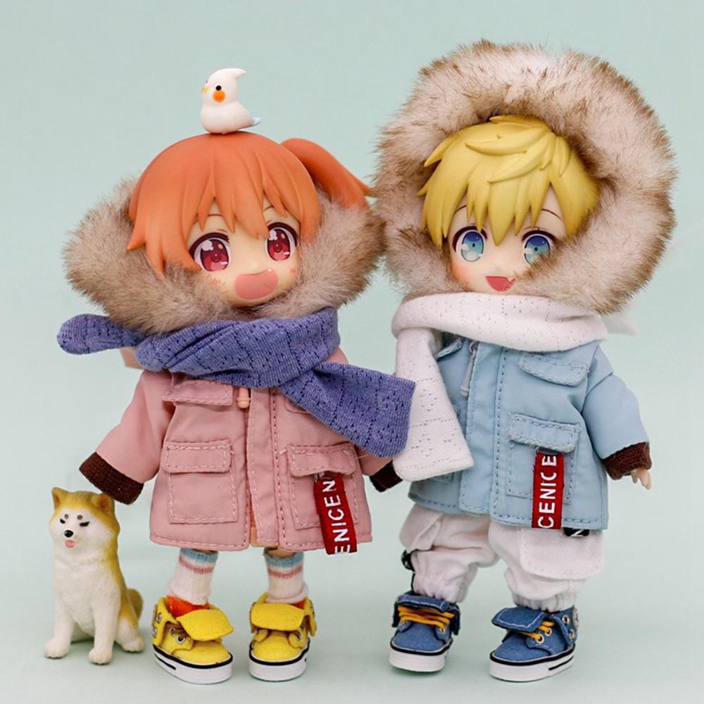 Nová Mini Roztomilá Péřová Bunda Bavlněná Bunda Kabát Kabát S Kapucí ob Krátké Ponožky pro 1/12bjd,obitsu11,mollys,ob11 Panenka Boty Doplňky