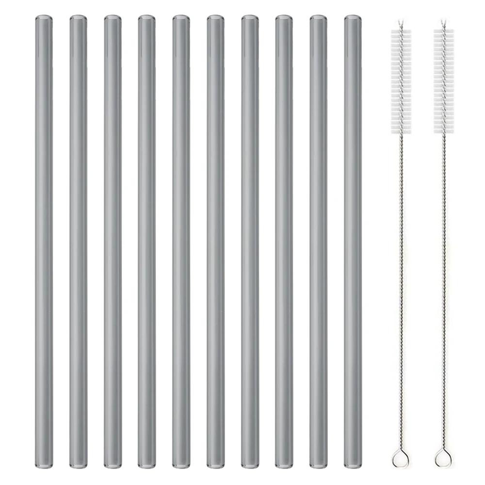10pcs Glass Straw Reusable Glass Straw Set 8'' 200mm Long Straws with Cleaning Brush for Tumblers Cups Mason Jars