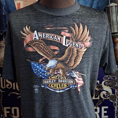 Vintage 1987 3D-Emblem Harley Davidson Legende Adler weich dünn beidseitig Motorrad Biker MC 80er Jahre Single-Stitch T-Shirt 42 L