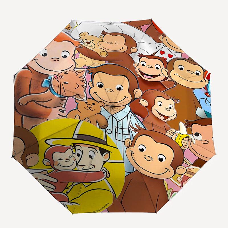 Curious George, Monkey Automatic Opening and Closing, 8 rib Structure Portable Umbrella, Suitable for Men and Women in All Seasons Perfect