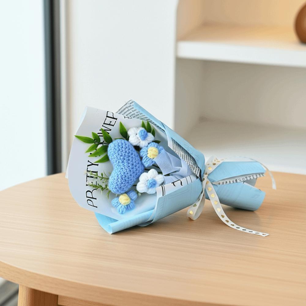 Knited Heart Artificial Flower Crochet Bouquet Valentine's Day Wedding Guest Gift Eternal Flowers Home Decoration