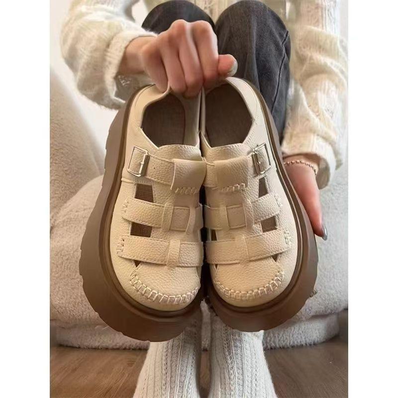 Thick-soled Heightening Versatile Breathable Roman Sandals Women's 2025 Summer and Autumn Two-wear Woven Hollow Casual Hole Shoes