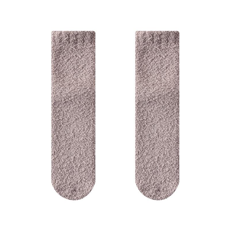 No hair loss solid color coral fleece socks women's winter fleece thickened warm soles silicone non-slip home floor socks