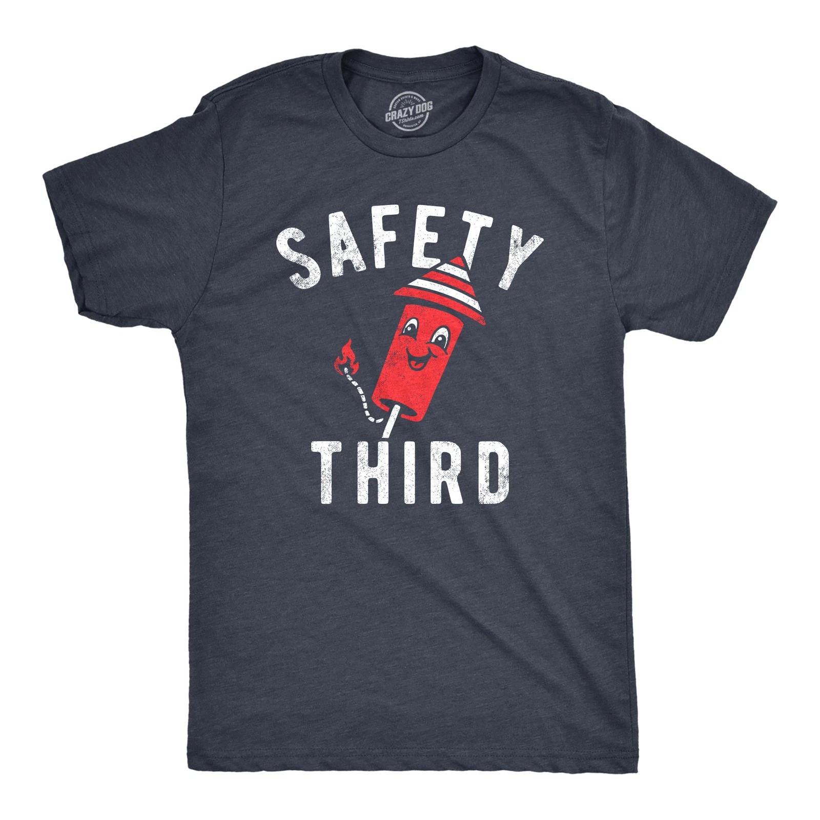 Mens Safety Third T Shirt Funny Fourth Of July Fireworks Dangerous Joke Tee for XXXL