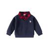 Spring new Korean version of boys' fake two-piece sweater children's shirt collar jacket baby V-neck top children's clothing